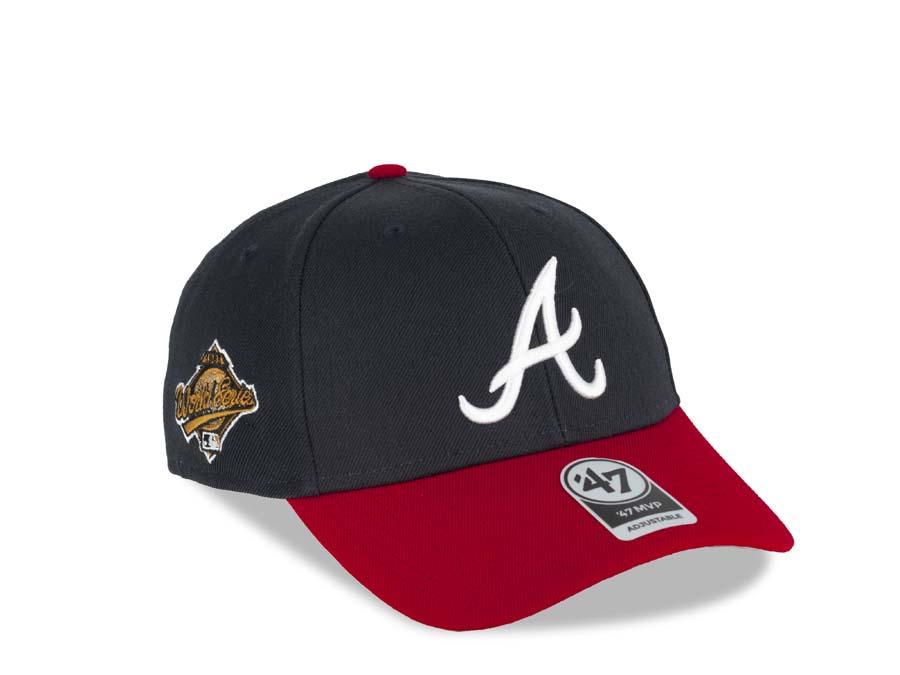 Atlanta Braves '47 Brand MLB MVP Adjustable Snapback Closure Cap Hat Team Color Navy Crown Red Visor White Logo 1995 World Series Side Patch  Gray UV