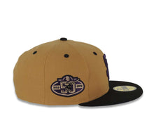 Load image into Gallery viewer, San Diego Padres New Era MLB 59FIFTY 5950 Fitted Cap Hat Wheat Crown Black Visor Purple Logo 50th Anniversary Side Patch Black UV
