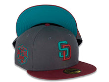 Load image into Gallery viewer, San Diego Padres New Era MLB 59FIFTY 5950 Fitted Cap Hat Dark Gray Crown Cardinal Visor Teal/Cardinal Logo 2016 All-Star Game Side Patch Teal UV
