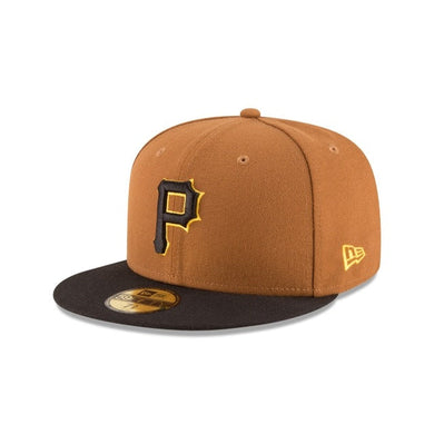(Youth) Pittsburgh Pirates New Era MLB 59FIFTY 5950 Fitted Cap Hat Toasted Peanut Crown Black Visor Black/Yellow Logo 
