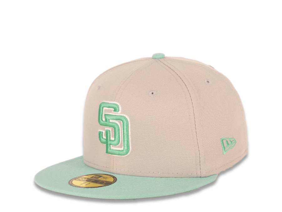San Diego Padres New Era MLB 59FIFTY 5950 Fitted Cap Hat Medium Silver (Light Gray) Crown Blue Tint Visor White/Blue Tint Logo Two-Tone (Color Pack)