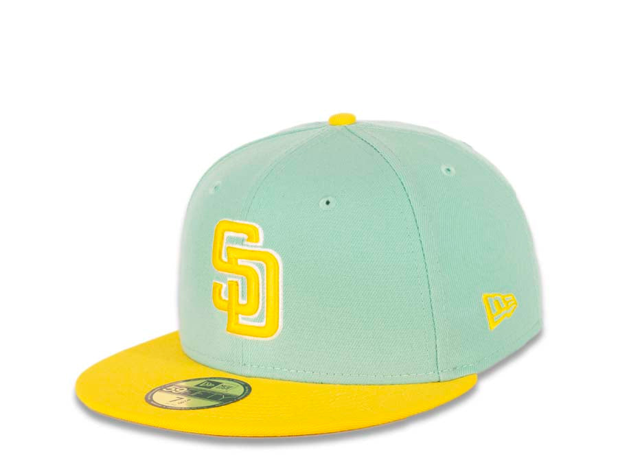 San Diego Padres New Era MLB 59FIFTY 5950 Fitted Cap Hat Blue Tint Crown Yellow Visor White/Yellow Logo Two-Tone (Color Pack)