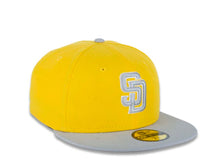 Load image into Gallery viewer, San Diego Padres New Era MLB 59FIFTY 5950 Color Pack Fitted Cap Hat Yellow Crown Medium Silver Light Gray Visor White/Medium Silver Light Gray Logo

