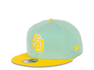 San Diego Padres New Era MLB 9FIFTY 950 Snapback Cap Hat Blue Tint Crown Yellow Visor White/Yellow Logo Two-Tone (Color Pack)