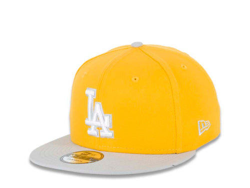 Los Angeles Dodgers New Era MLB 9FIFTY 950 Snapback Cap Hat Yellow Crown Medium Silver (Light Gray) Visor White/ Medium Silver (Light Gray) Logo Two-Tone (Color Pack)