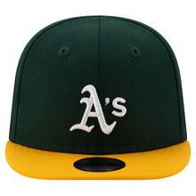 Load image into Gallery viewer, (Infant) Oakland Athletics New Era MLB 9FIFTY 950 Snapback Cap Hat Dark Green Crown Yellow Visor White Logo Two Tone (My 1st First)
