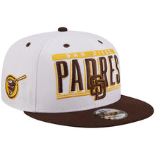 Load image into Gallery viewer, San Diego Padres New Era MLB 9FIFTY 950 Snapback Cap Hat White Crown Brown Visor Team Color Retro Tile Logo with Friar Side Patch
