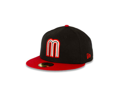 Mexico New Era World Baseball Classic 59FIFTY 5950 Fitted Cap Hat Black Crown Red Visor White/Black/Red Logo Black UV