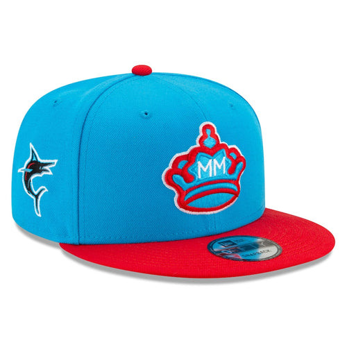Miami Marlins New Era MLB 9FIFTY 950 Snapback Cap Hat Blue Crown Red Visor Blue/Red Logo (2022 City Connect)