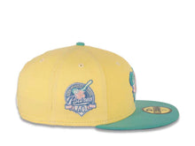 Load image into Gallery viewer, San Diego Padres New Era MLB 59FIFTY 5950 Fitted Cap Hat Soft Yellow Crown Clear Mint Visor Pink “Friar” Logo 40th Anniversary Side Patch Sky Blue UV
