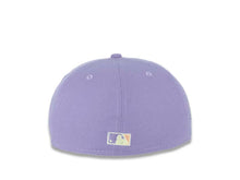 Load image into Gallery viewer, San Diego Padres New Era MLB 59FIFTY 5950 Fitted Cap Hat Light Purple Crown Black Visor Peach/Coronation Gold “Swinging Friar” Logo 40th Anniversary Side Patch Peach UV
