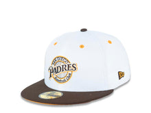 Load image into Gallery viewer, San Diego Padres New Era MLB 59FIFTY 5950 Fitted Cap Hat White Crown Brown Visor Brown/White/Yellow &quot;Baseball Club&quot; Logo 1992 All-Star Game Side Patch Yellow UV
