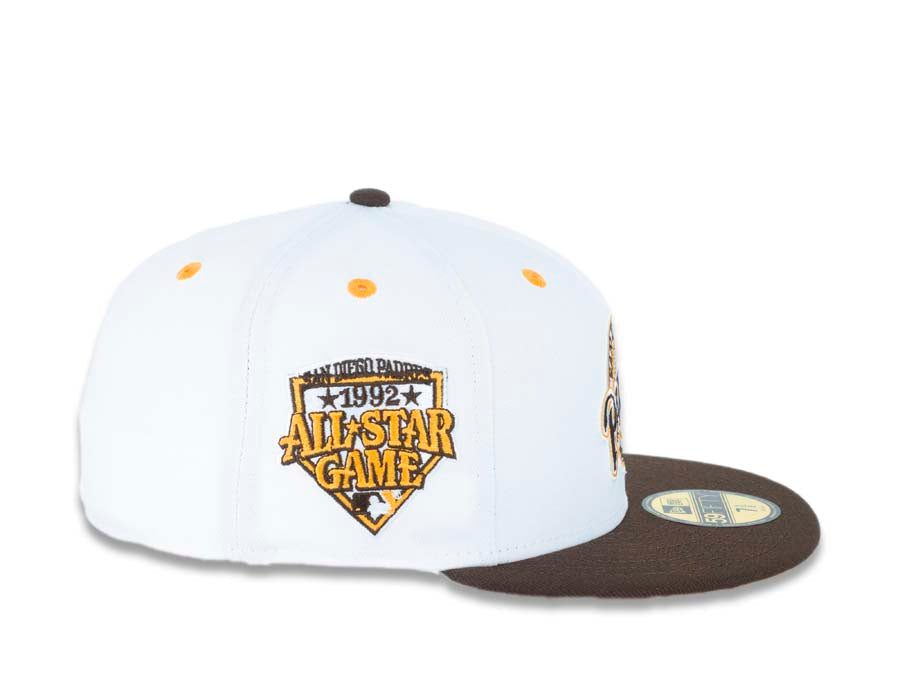 San Diego Padres New Era MLB 59FIFTY 5950 Fitted Cap Hat Brown Crown/Visor Brown/White/Orange Baseball Club Retro Logo 1992 All-Star Game Side Patch 7