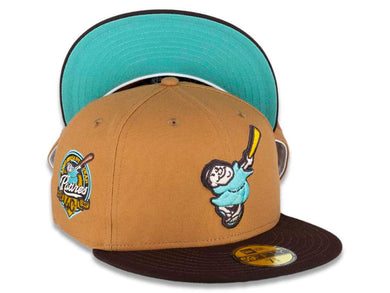 San Diego Padres New Era MLB 59FIFTY 5950 Fitted Cap Hat Light Bronze Crown Dark Brown Visor Sea Glass Blue/Temple Gold 