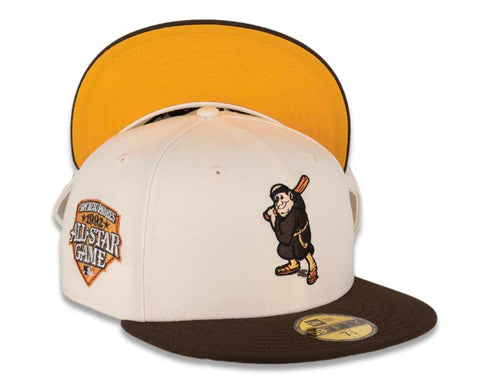 San Diego Padres New Era MLB 59FIFTY 5950 Fitted Cap Hat Chrome White Crown Brown Visor Irish Coffee Brown 