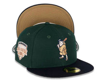 Load image into Gallery viewer, San Diego Padres New Era MLB 59FIFTY 5950 Fitted Cap Hat Dark Green Crown Dark Navy Visor Metallic Copper/Tawny &quot;Friar&quot; Cooperstown Retro Logo 1992 All-Star Game Side Patch Tawny UV
