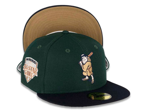 San Diego Padres New Era MLB 59FIFTY 5950 Fitted Cap Hat Dark Green Crown Dark Navy Visor Metallic Copper/Tawny 