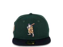 Load image into Gallery viewer, San Diego Padres New Era MLB 59FIFTY 5950 Fitted Cap Hat Dark Green Crown Dark Navy Visor Metallic Copper/Tawny &quot;Friar&quot; Cooperstown Retro Logo 1992 All-Star Game Side Patch Tawny UV
