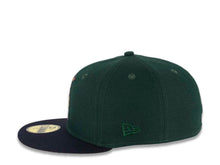 Load image into Gallery viewer, San Diego Padres New Era MLB 59FIFTY 5950 Fitted Cap Hat Dark Green Crown Dark Navy Visor Metallic Copper/Tawny &quot;Friar&quot; Cooperstown Retro Logo 1992 All-Star Game Side Patch Tawny UV
