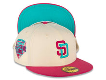 Load image into Gallery viewer, San Diego Padres New Era MLB 59FIFTY 5950 Fitted Cap Hat Chrome White Crown Beet Root Purple Visor Beet Root Purple/Vice Blue Logo 1992 All-Star Game Side Patch Vice Blue UV
