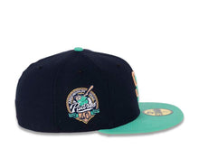 Load image into Gallery viewer, San Diego Padres New Era MLB 59FIFTY 5950 Fitted Cap Hat Dark Navy Crown Clear Mint Green Visor Peach Orange/Sea Glass Blue Logo 40th Anniversary Side Patch Peach UV
