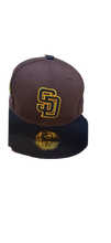 Load image into Gallery viewer, San Diego Padres New Era MLB 59FIFTY 5950 Fitted Cap Hat Brown Crown Black Visor Black/Yellow Logo San Diego Padres Side Patch
