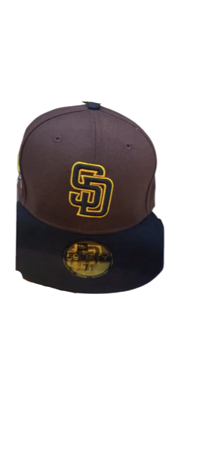 San Diego Padres New Era MLB 59FIFTY 5950 Fitted Cap Hat Brown Crown Black Visor Black/Yellow Logo San Diego Padres Side Patch