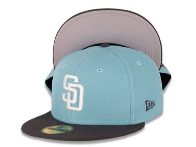San Diego Padres New Era MLB 59FIFTY 5950 Fitted Cap Hat Light Blue Crown Dark Gray Visor White Logo (Color Pack)