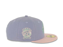 Load image into Gallery viewer, San Diego Padres New Era MLB 59FIFTY 5950 Fitted Cap Hat Lavender Crown Pink Visor Sky Blue/Pink Baseball Club Logo 25th Anniversary Side Patch
