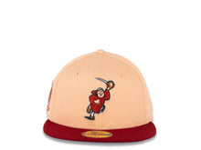 Load image into Gallery viewer, San Diego Padres New Era MLB 59FIFTY 5950 Fitted Cap Hat Peach Crown Carinal Visor Cardinal/Metallic Copper Catching Friar Logo 25th Anniversary Side Patch Sky Blue UV

