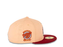 Load image into Gallery viewer, San Diego Padres New Era MLB 59FIFTY 5950 Fitted Cap Hat Peach Crown Carinal Visor Cardinal/Metallic Copper Catching Friar Logo 25th Anniversary Side Patch Sky Blue UV
