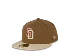 Load image into Gallery viewer, San Diego Padres New Era MLB 59FIFTY 5950 Fitted Cap Hat Khaki Crown Chrom White Visor Pink/Chrom Logo 40th Anniversary Side Patch Pink UV
