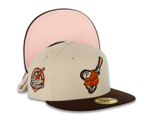 Load image into Gallery viewer, San Diego Padres New Era MLB 59FIFTY 5950 Fitted Cap Hat Stone Crown Dark Brown Visor Orange Swinging Friar Logo 40th Anniversary Side Patch Pink UV
