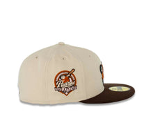 Load image into Gallery viewer, San Diego Padres New Era MLB 59FIFTY 5950 Fitted Cap Hat Stone Crown Dark Brown Visor Orange Swinging Friar Logo 40th Anniversary Side Patch Pink UV
