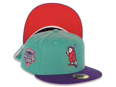 San Diego Padres New Era MLB 59FIFTY 5950 Fitted Cap Hat Clear Mint Green Crown Dark Purple Visor Lava Red/Purple Batting Friar Logo 1992 All-Star Game Side Patch Lava Red UV