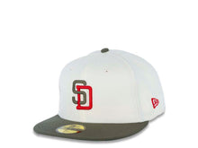 Load image into Gallery viewer, San Diego Padres New Era MLB 59FIFTY 5950 Fitted Cap Hat Chrome White Crown Olive Visor Olive/Red Logo 1992 All-Star Game Side Patch Green UV 
