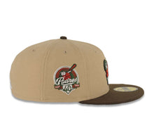 Load image into Gallery viewer, San Diego Padres New Era MLB 59FIFTY 5950 Fitted Cap Hat Khaki Crown Brown Visor Red/Green Swinging Friar Logo 40th Anniversary Side Patch Green UV
