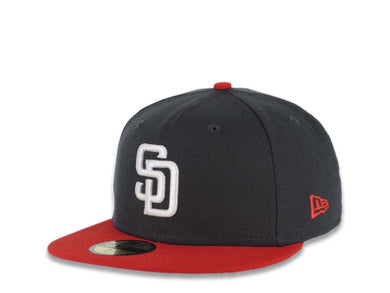San Diego Padres New Era MLB 59FIFTY 5950 Fitted Cap Hat Dark Gray Crown Red Visor White Logo (Color Pack)