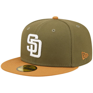 San Diego Padres New Era MLB 59FIFTY 5950 Fitted Cap Hat Olive Crown Light Bronze Brown Visor White Logo (Color Pack)