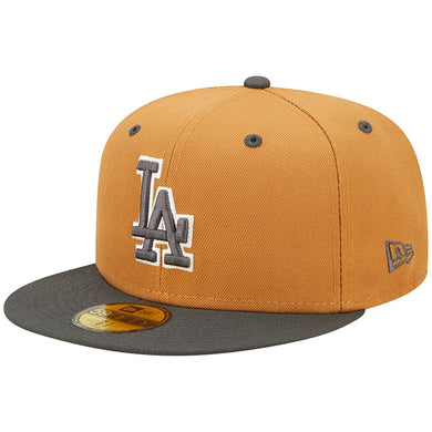 Los Angeles Dodgers New Era MLB 59FIFTY 5950 Fitted Cap Hat Light Brown Crown Dark Gray Visor Gray/White Logo (Color Pack)