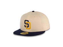 Load image into Gallery viewer, San Diego Padres New Era MLB 59FIFTY 5950 Fitted Cap Hat Chrome White Crown Navy Visor Yellow/Navy Logo 2016 All-Star Game Side Patch Gray UV
