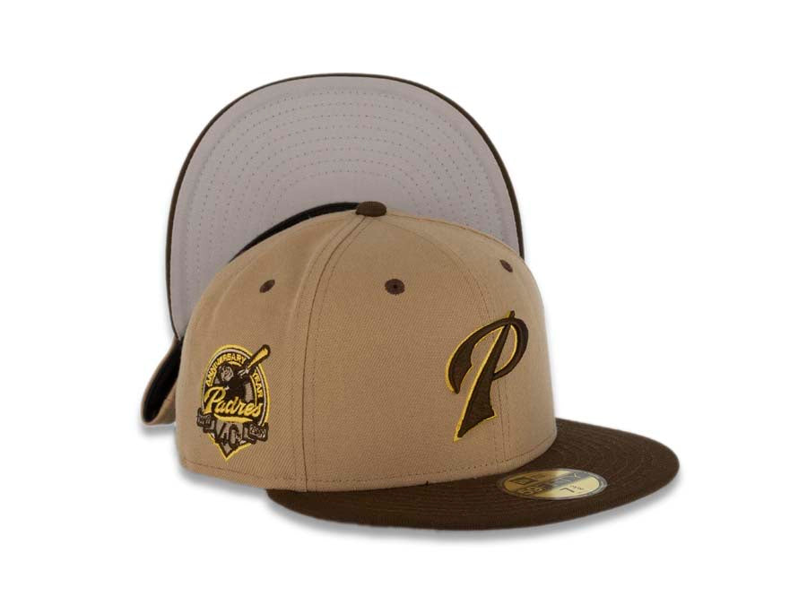 San Diego Padres New Era MLB 59FIFTY 5950 Fitted Cap Hat Khaki Crown Brown Visor Brown/Yellow 