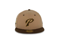 Load image into Gallery viewer, San Diego Padres New Era MLB 59FIFTY 5950 Fitted Cap Hat Khaki Crown Brown Visor Brown/Yellow &quot;P&quot; Logo 40th Anniversary Side Patch Gray UV
