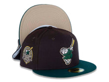 Load image into Gallery viewer, San Diego Padres New Era MLB 59FIFTY 5950 Fitted Cap Hat Dark Brown Crown Dark Green Visor Dark Green Swinging Friar Logo 40th Anniversary Side Patch
