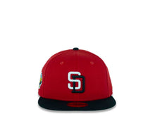 Load image into Gallery viewer, San Diego Padres New Era MLB 59FIFTY 5950 Fitted Cap Hat Red Crown Black Visor White/Black Logo Padres Est. 1969 Sidepatch Green UV
