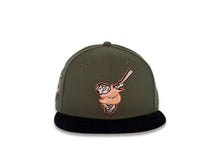 Load image into Gallery viewer, San Diego Padres New Era MLB 59FIFTY 5950 Fitted Cap Hat Olive Crown Black Corduroy Visor Peach/Metallic Copper Swinging Friar Logo 40th Anniversary Side Patch Peach UV
