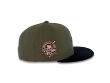 Load image into Gallery viewer, San Diego Padres New Era MLB 59FIFTY 5950 Fitted Cap Hat Olive Crown Black Corduroy Visor Peach/Metallic Copper Swinging Friar Logo 40th Anniversary Side Patch Peach UV
