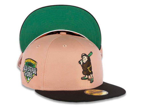 San Diego Padres New Era MLB 59FIFTY 5950 Fitted Cap Hat Light Peach Crown Black Visor Brown/Green Batting Friar Logo 1992 All-Star Game Side Patch