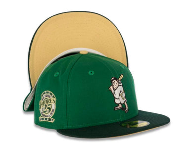 San Diego Padres New Era MLB 59FIFTY 5950 Fitted Cap Hat Green Crown Dark Green Visor White/Light Orange Batting Friar Logo 25th Anniversary Side Patch Light Orange UV