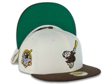 Load image into Gallery viewer, San Diego Padres New Era MLB 59FIFTY 5950 Fitted Cap Hat Chrome White Crown Brown Visor Brown/Yellow Swinging Friar Logo 40th Anniversary Side Patch Green UV
